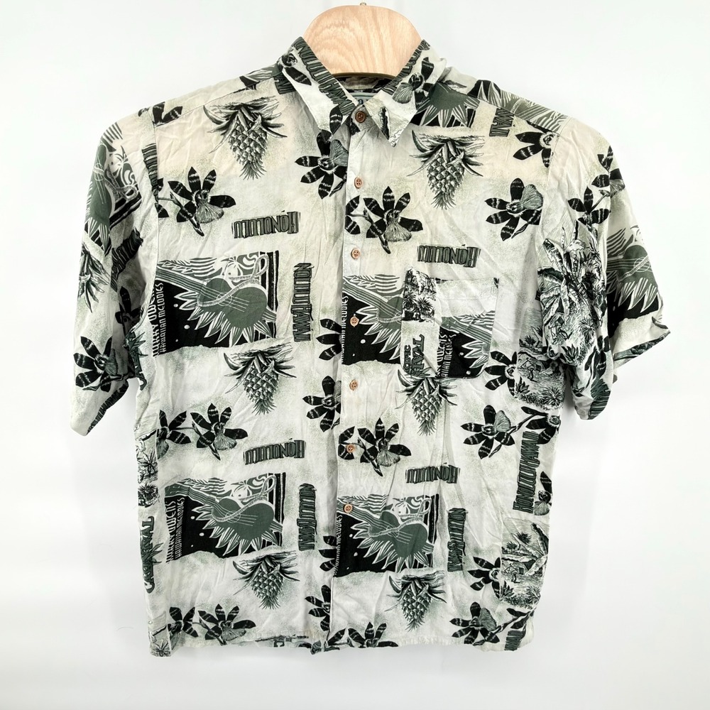 Hana Bay Hawaiian Shirt Mens Large Rayon Aloha Short Sleeve Honolulu‎ Pineapple